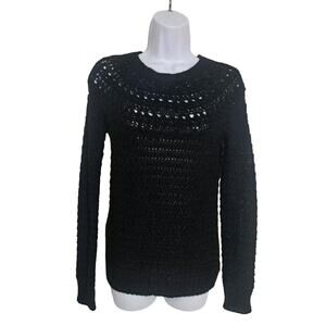 LRL Ralph Lauren Women XS Loose Knit Sweater Alpaca/Wool Black Whimsigoth Witchy